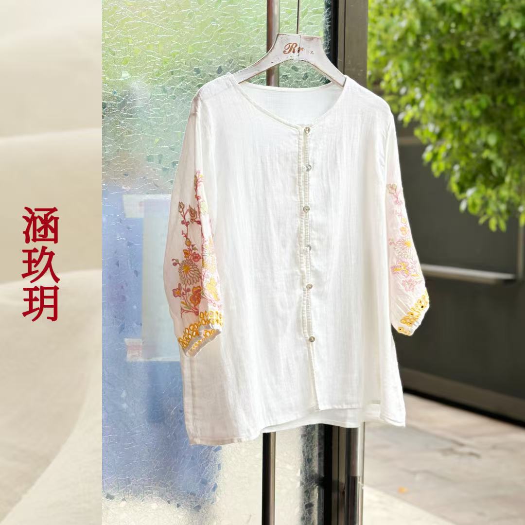 涵玖玥▪100%黄金纱雨露麻【拨动心弦】绣花小衫轻奢鲤-877