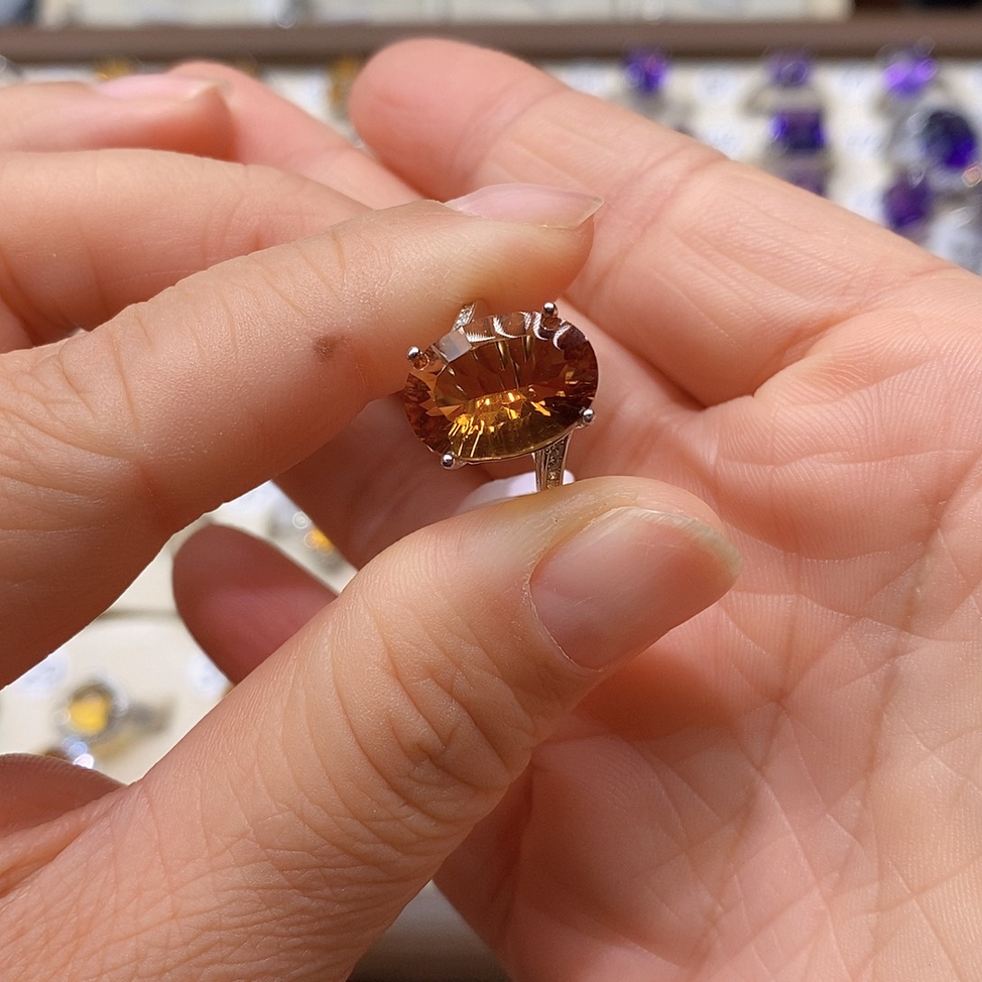 珠宝半成品银S925镶嵌水晶天然黄水晶