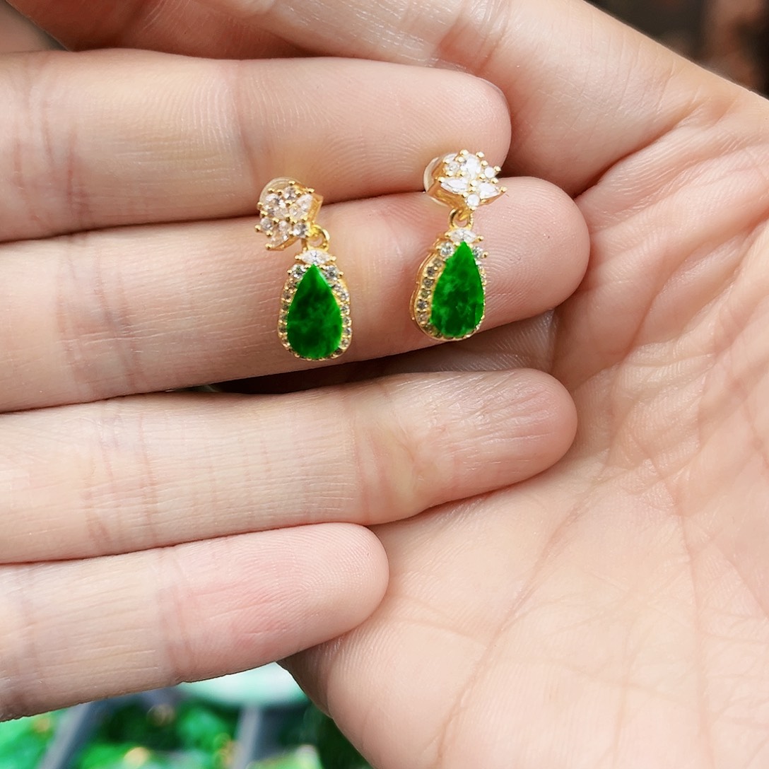 翡翠耳饰银S925镶嵌耳饰