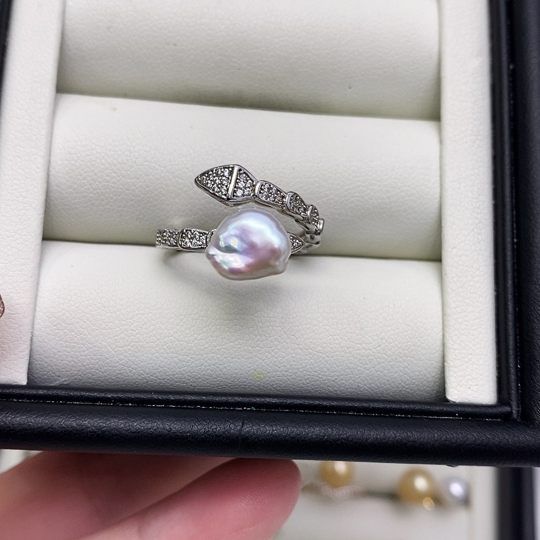 淡水珍珠戒指合金极光炫彩keshi戒指