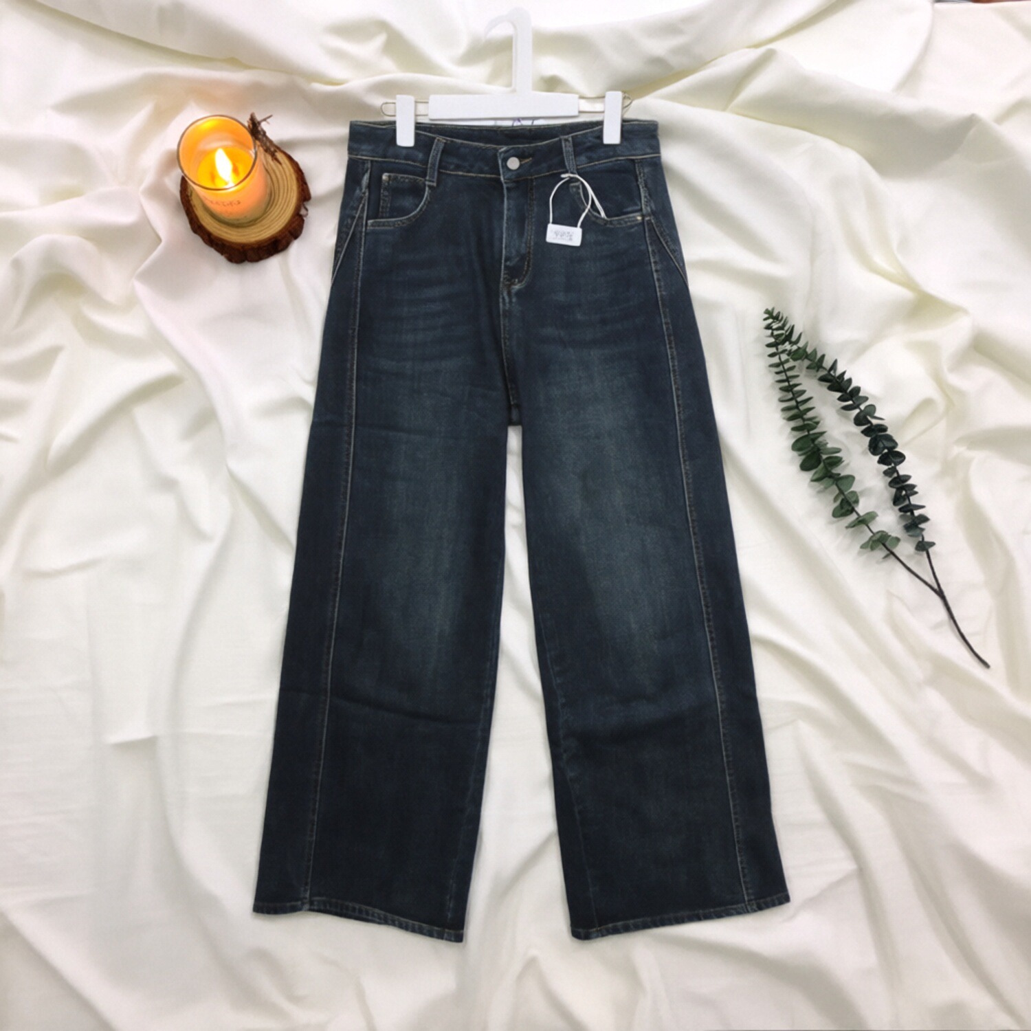 复古直筒阔腿裤薄绒做旧减龄女士舒适韩系百搭休闲裤1F1017