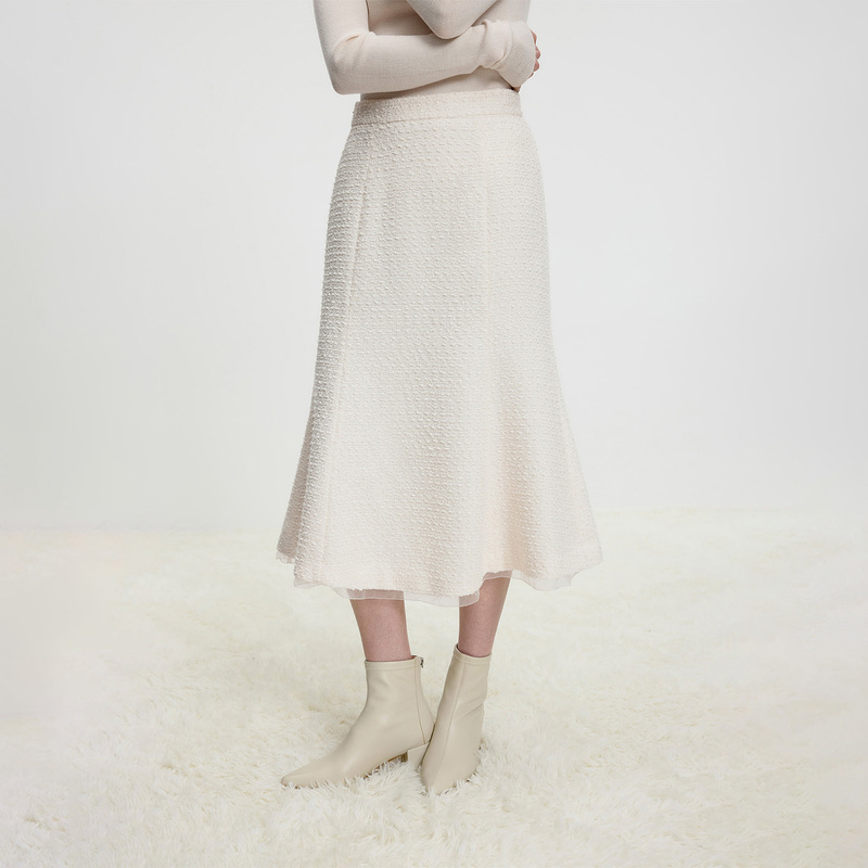 寺山文也 兰笙/春日恋歌优雅小香风拼接欧根纱包臀鱼尾长款半身裙