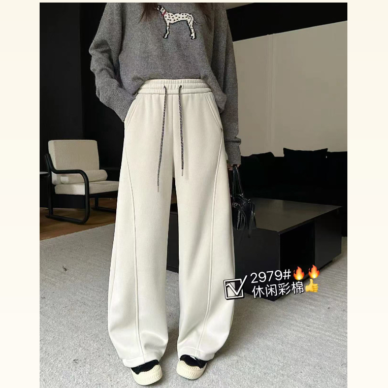 加绒加厚高腰显瘦弯刀阔腿裤女秋冬新款百搭休闲长裤