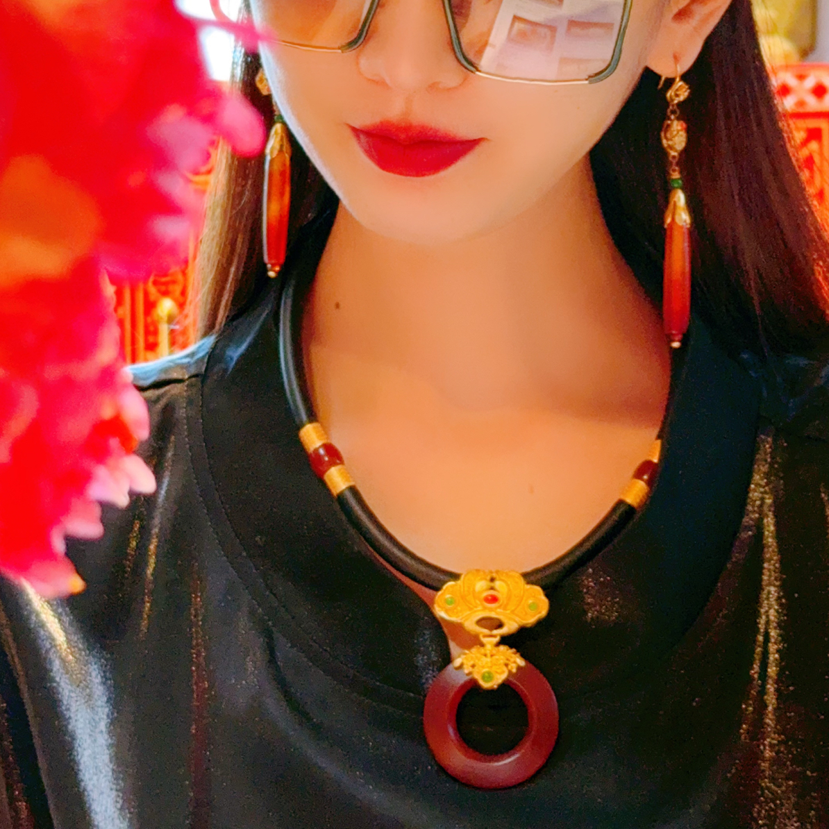 【玺儿珠宝】原创设计红玛瑙平安环简约时尚日常项链/颈链