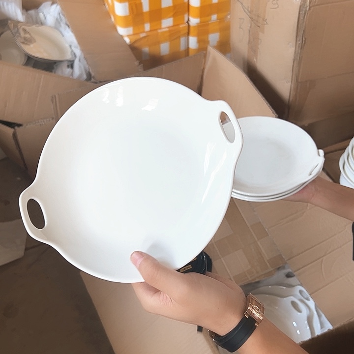 微瑕不退不换不补发 双耳9.5英寸盘纯白4只