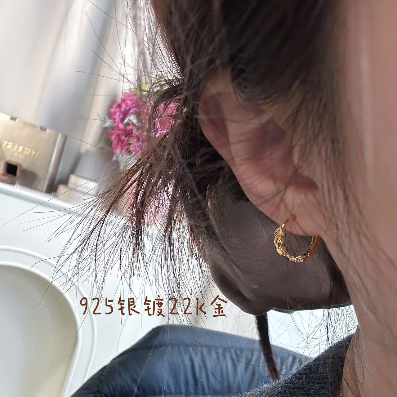 925银耳饰 XIANGYUNGU【金色小菱格耳环】养耳洞