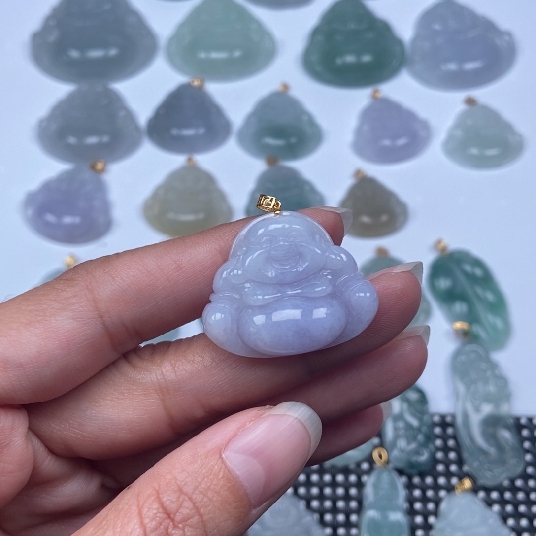 翡翠18K金镶嵌颈饰佛公