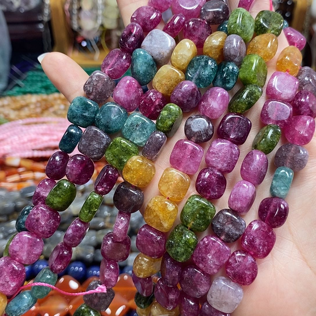 玛瑙/玉髓未镶嵌珠宝半成品碧玺方块一条卡12mm