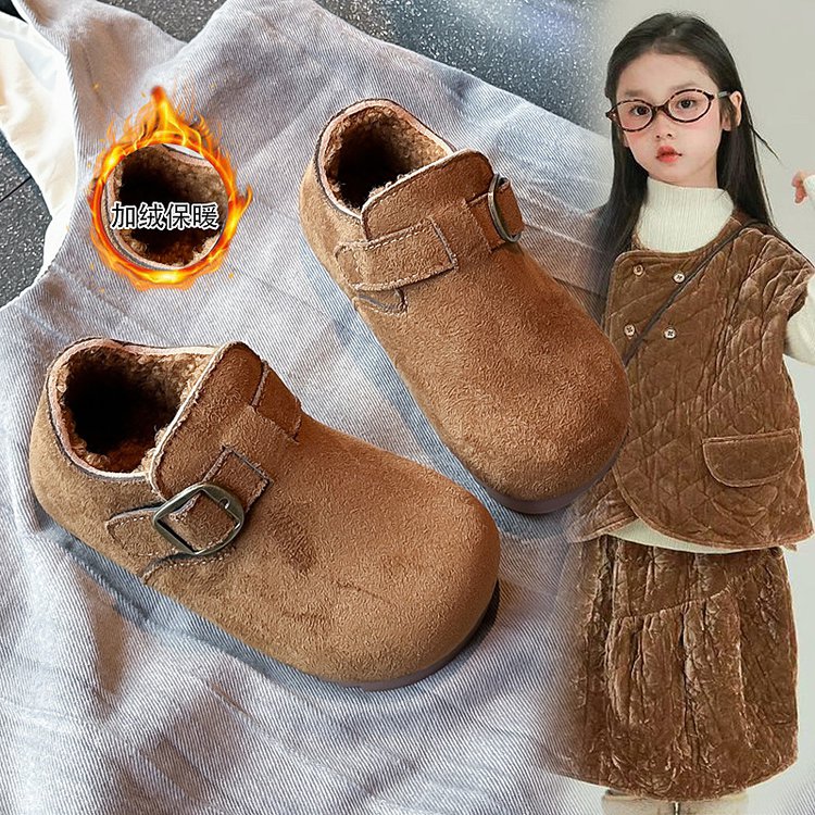 女童加绒勃肯鞋2025冬季新款男童休闲软底豆豆鞋韩版防滑保暖棉鞋