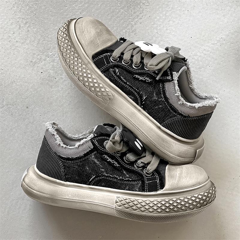 暗黑米奇帆布鞋男女小众潮流透气夏季厚底增高百搭休闲做旧大头鞋