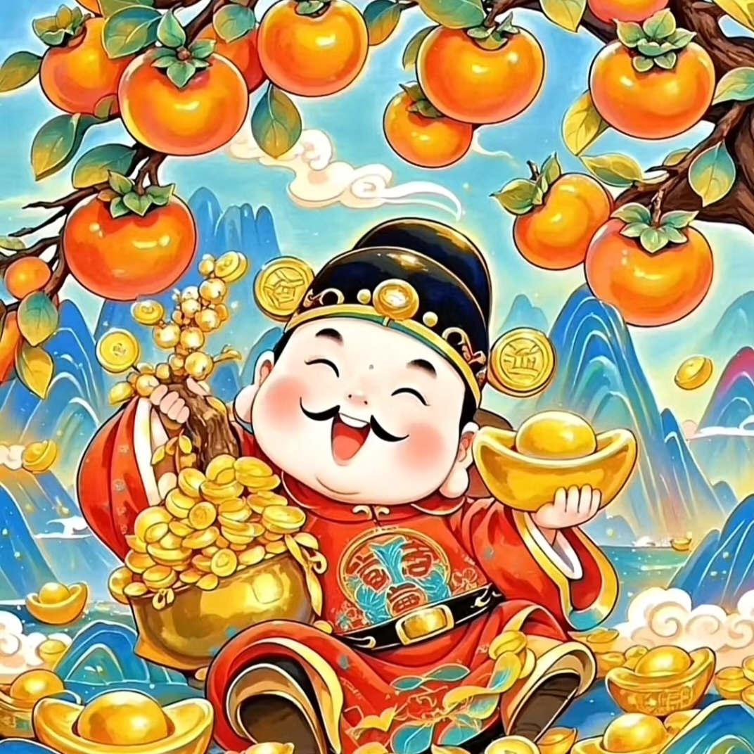 【110 新疆长绒棉绣布礼盒版】财神-柿柿如意十字绣大格60x80cm满绣