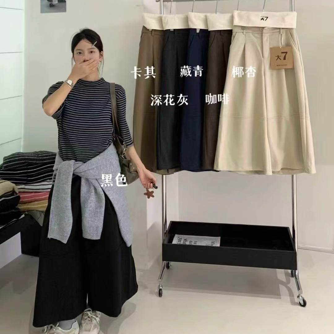 【肉思RS】大7秋冬韩版宽松大码女装胖mm加厚高腰毛呢阔腿八分裤