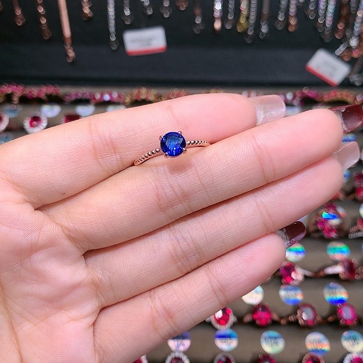 蓝宝石戒指银S925镶嵌6玫瑰金