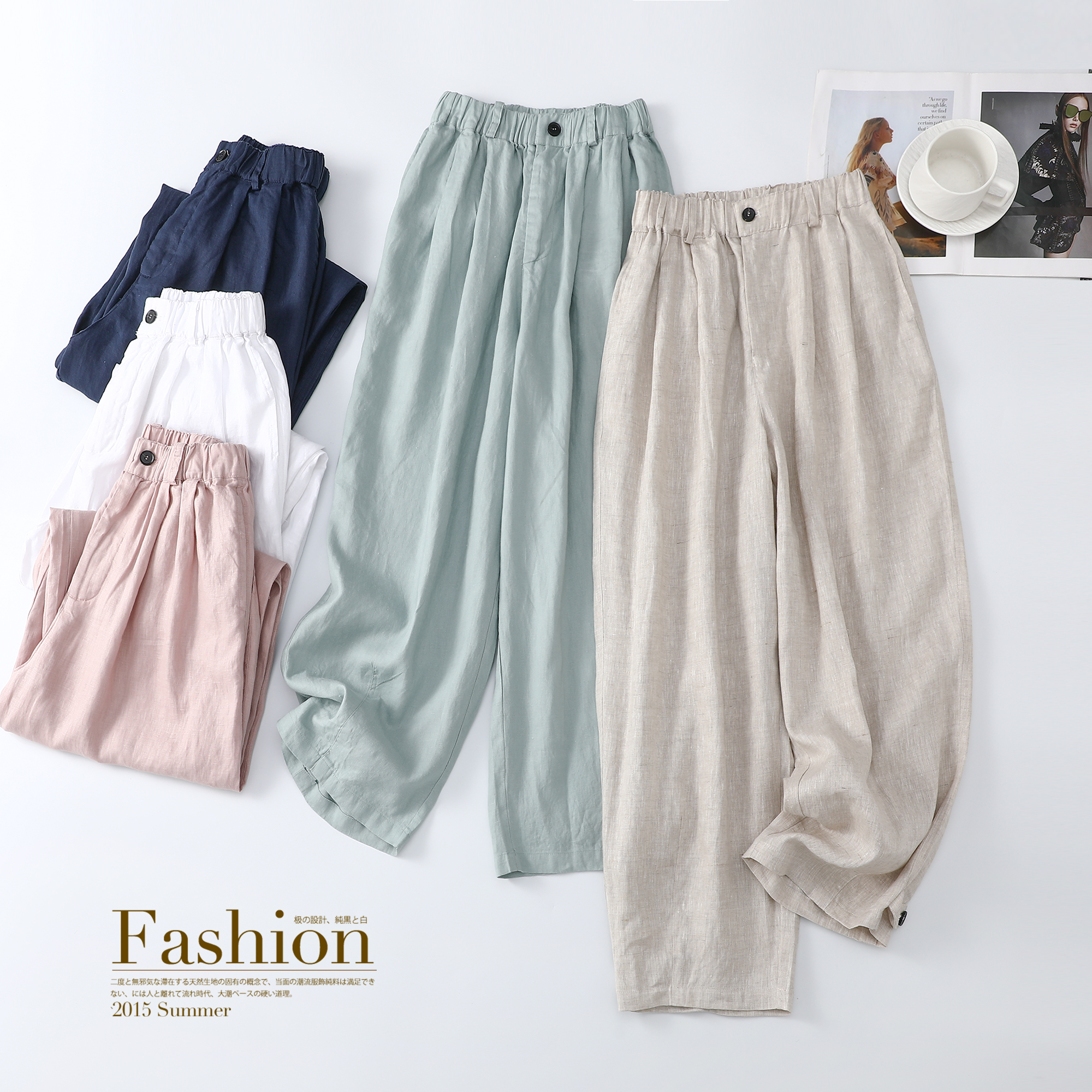 女士阔腿裤【100%进口亚麻】纽扣装饰老钱风慵懒感（8251118）