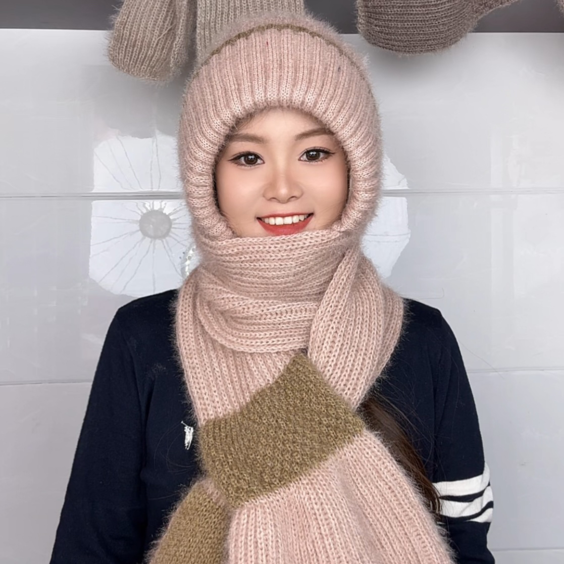 （25款）新款网红爆款松鼠绒围巾一体保暖帽防风抗寒加厚护耳护脖颈