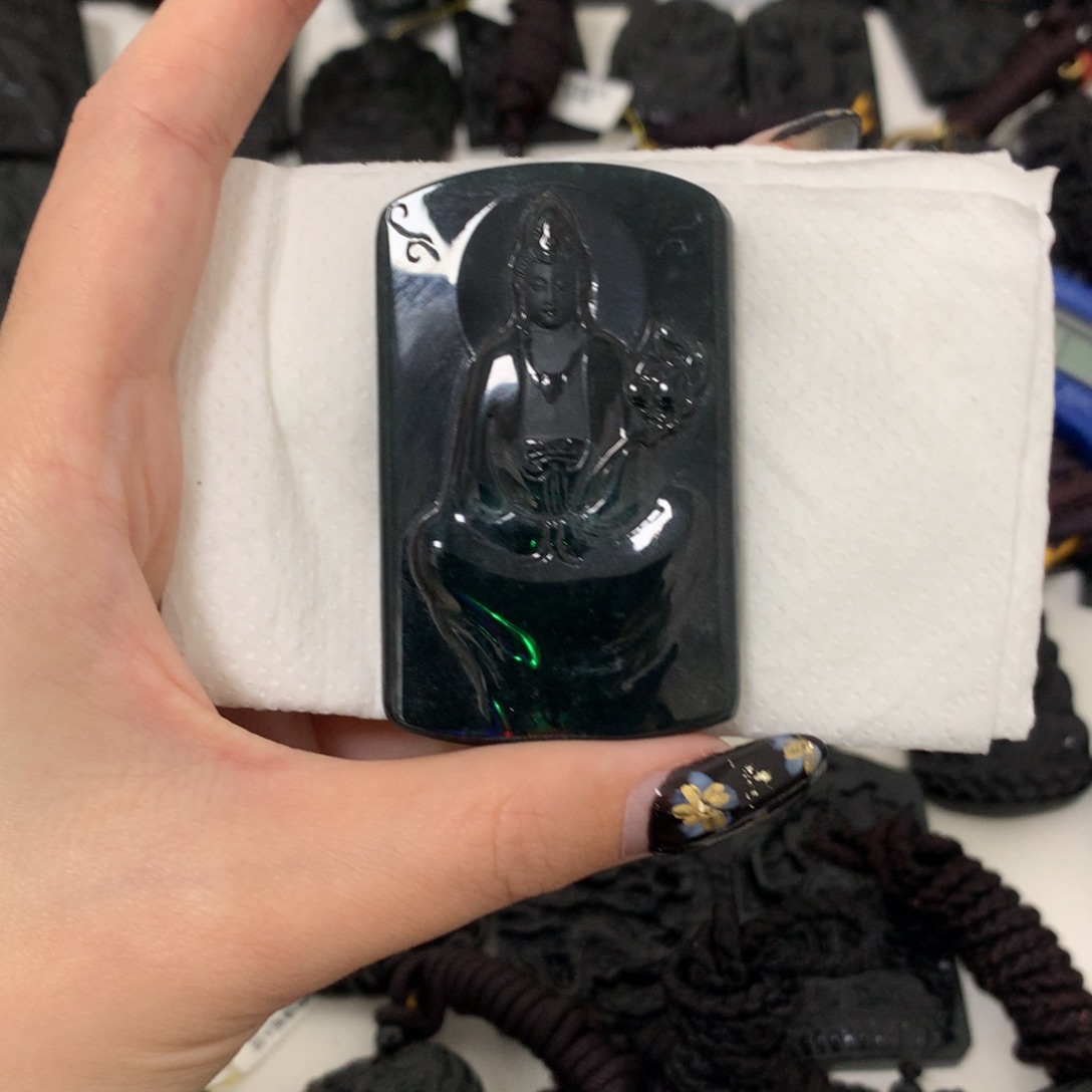 翡翠未镶嵌挂件天然缅甸a货钢琴黑挂件