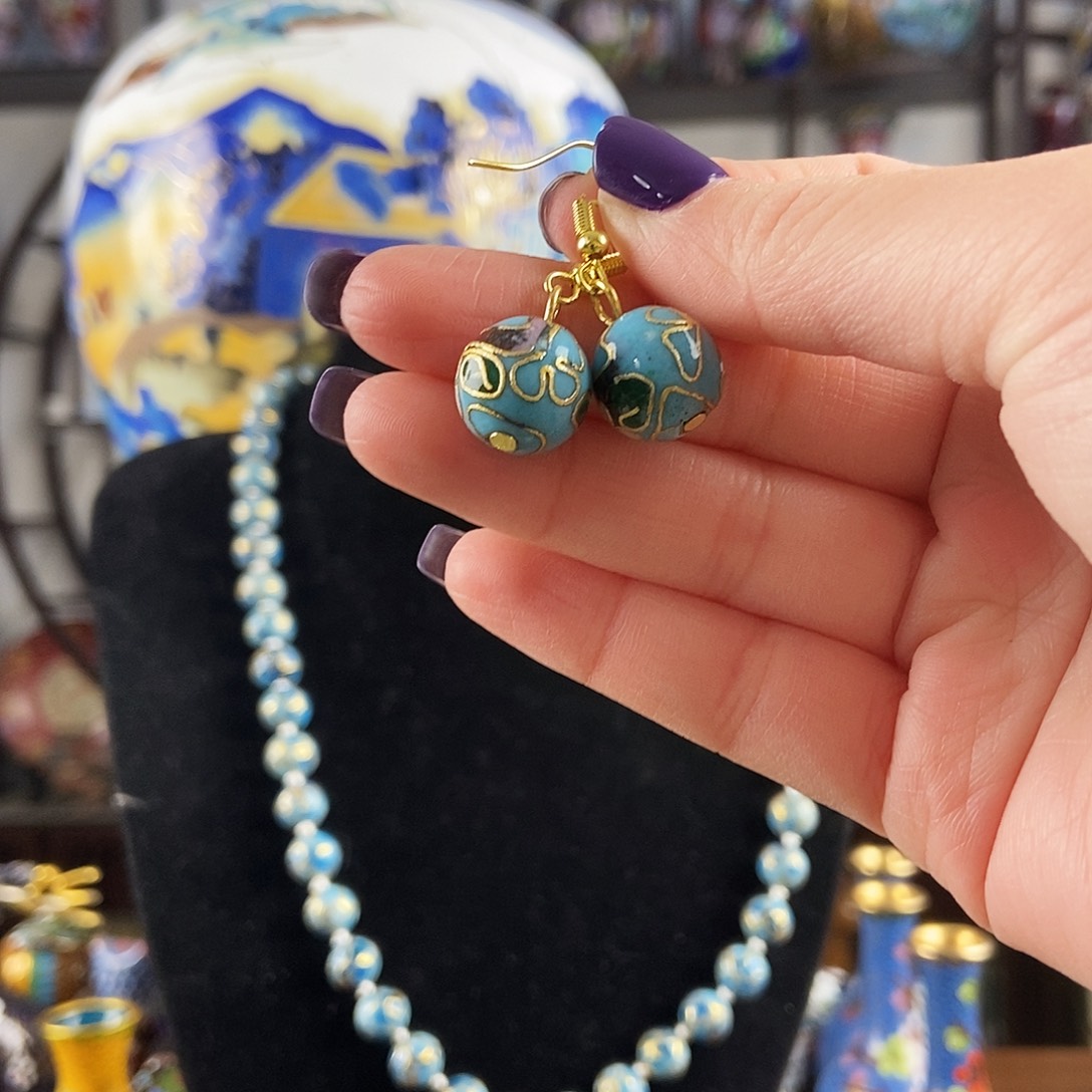 我***贝铜卡12天蓝色圆珠耳饰一对