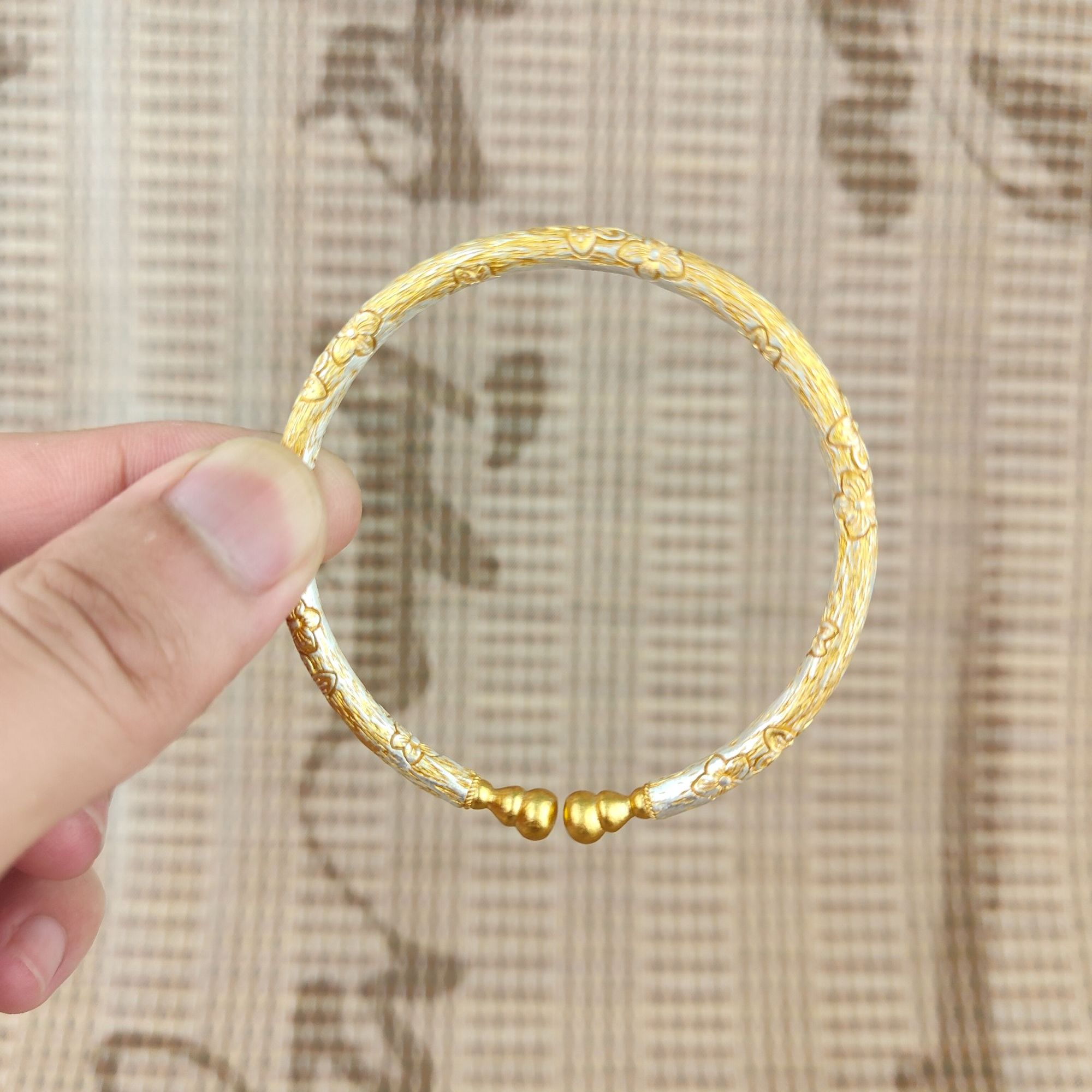 足银珐琅手镯 喜上福禄足银999.9新中式手工描金开口手镯气质女