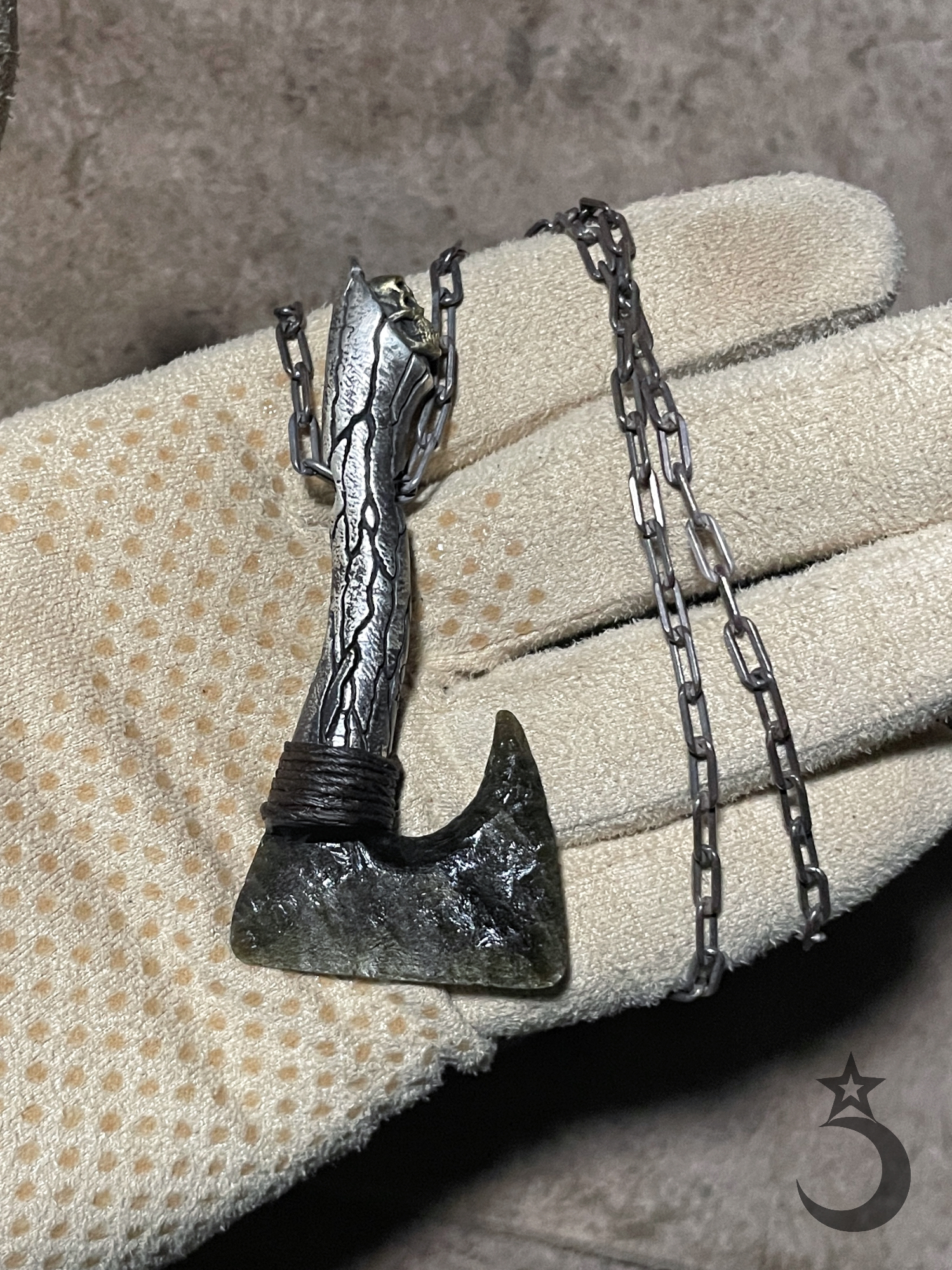 六眼裂纹/金耀斧/925银柄/手工打制吊坠