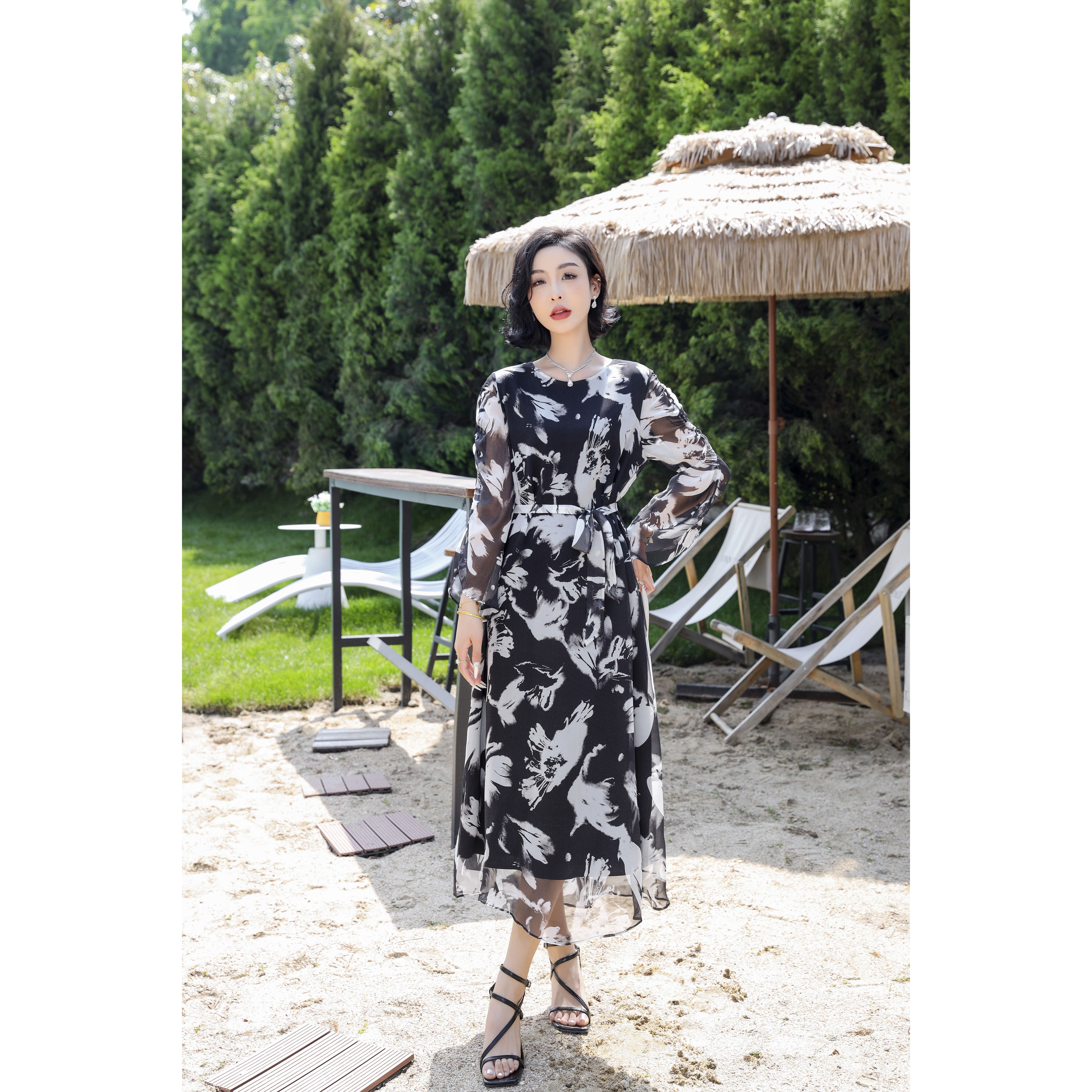 桑蚕丝时尚百搭收腰显瘦气质连衣裙63526