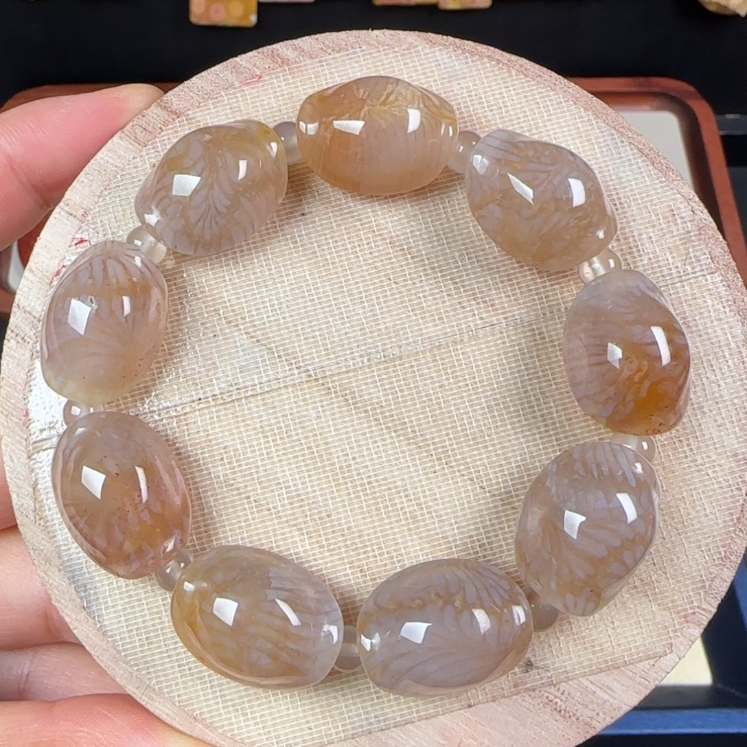 未镶嵌手链硅化玉果冻羽毛富甲