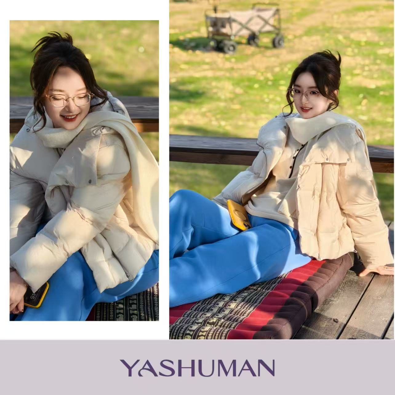 雅舒曼【白茉莉】防钻绒锁温保暖三防鹅绒连帽羽绒服8S15Y5908