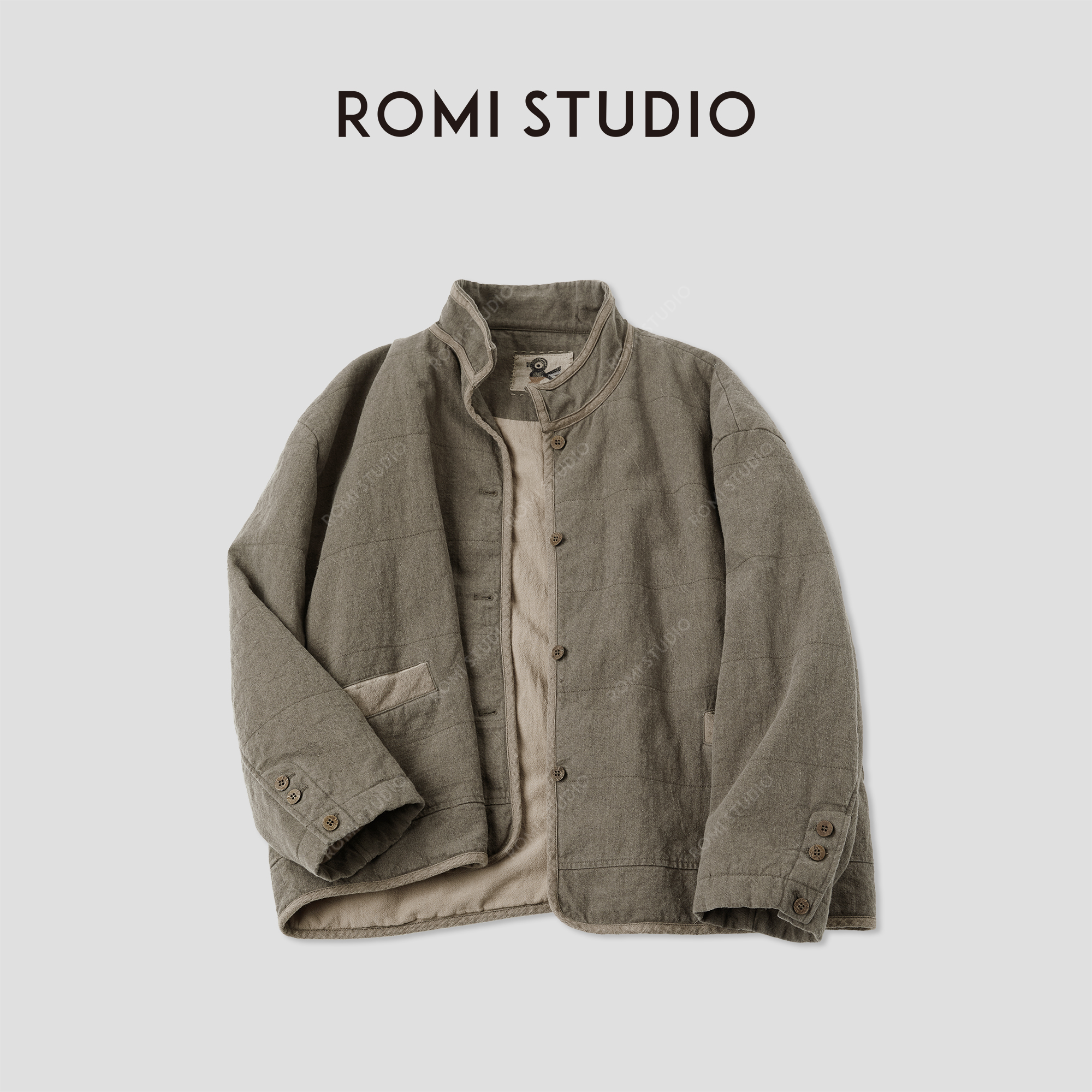 ROMI STUDIO“东方质朴”色织亚麻混纺自然皱感宽松外套 RWCWWJ5110