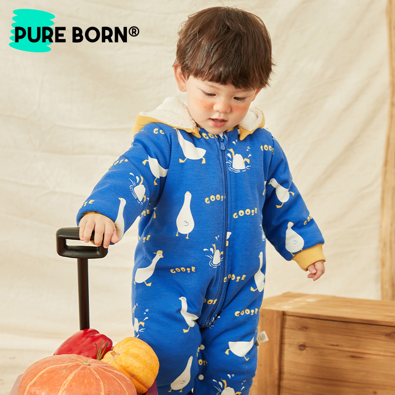 【夹棉爬服】博睿恩婴幼儿新生儿宝宝女宝秋冬保暖连帽加厚爬爬服