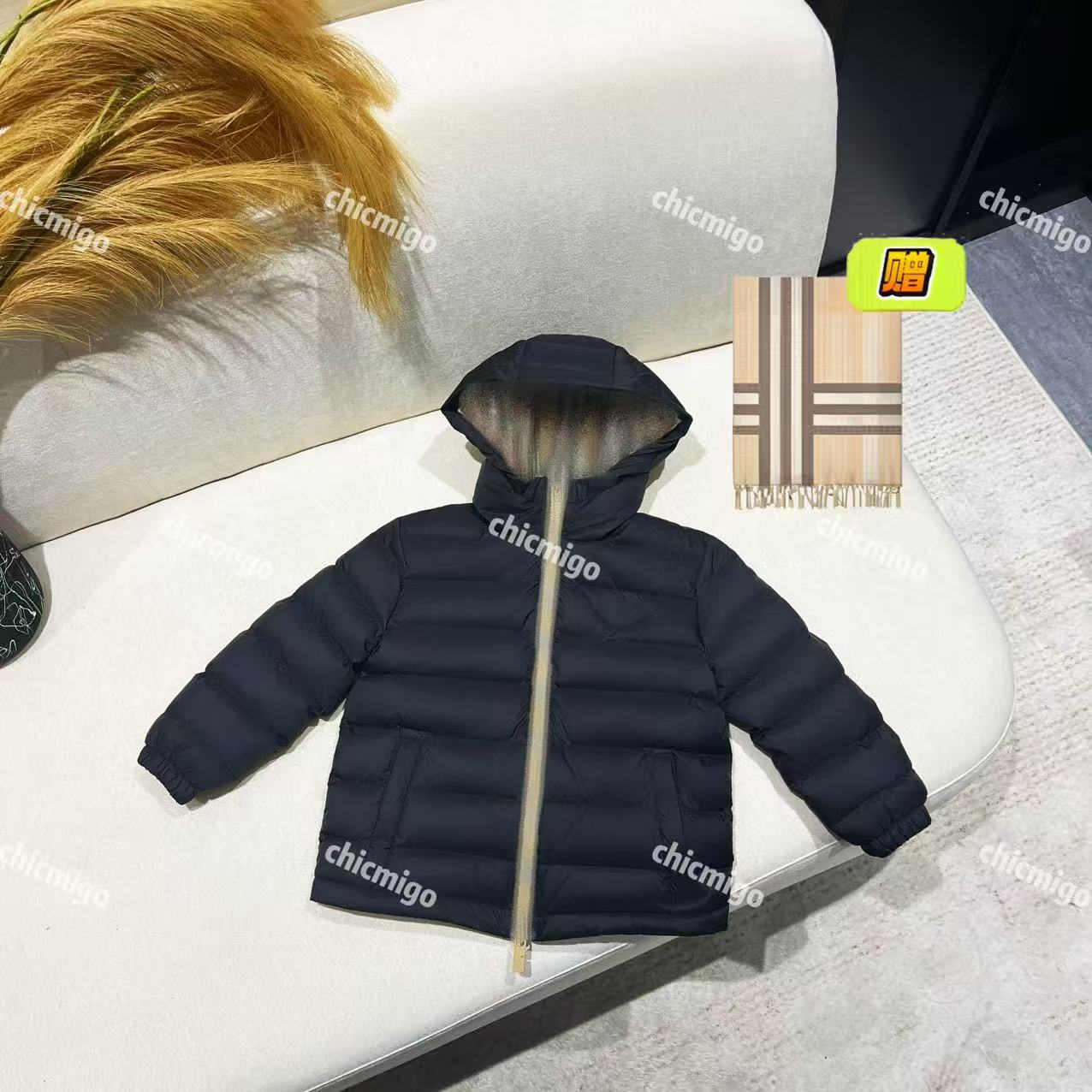 【Chicmigo高定童装】秋冬新款高定保暖格纹新国标90白鹅绒羽绒服