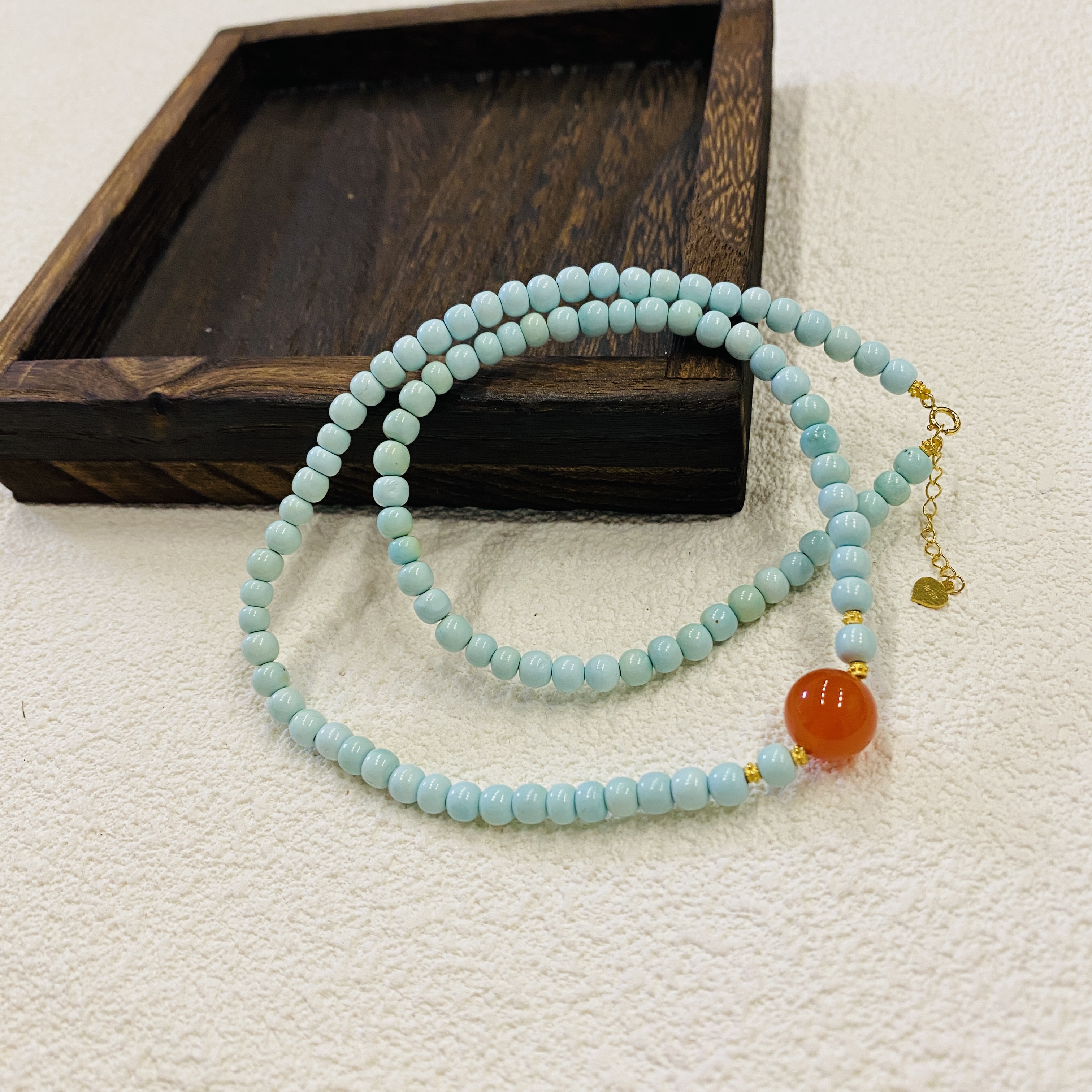 【V姐珠宝】ZH2254 丫脚山原矿绿松南红单珠项链 18K金镶嵌