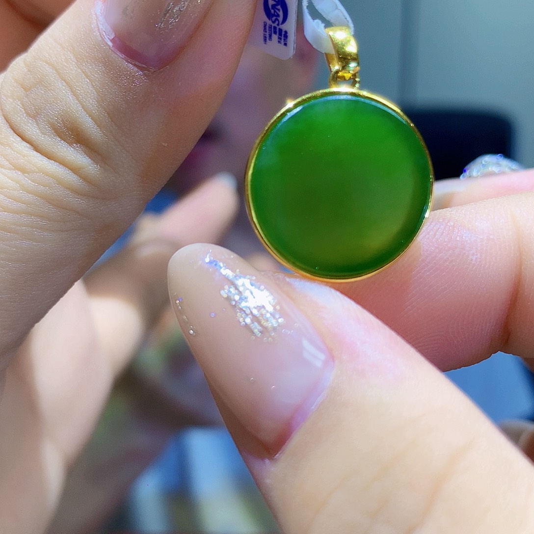 和田玉（碧玉）银S925镀金镶嵌颈饰