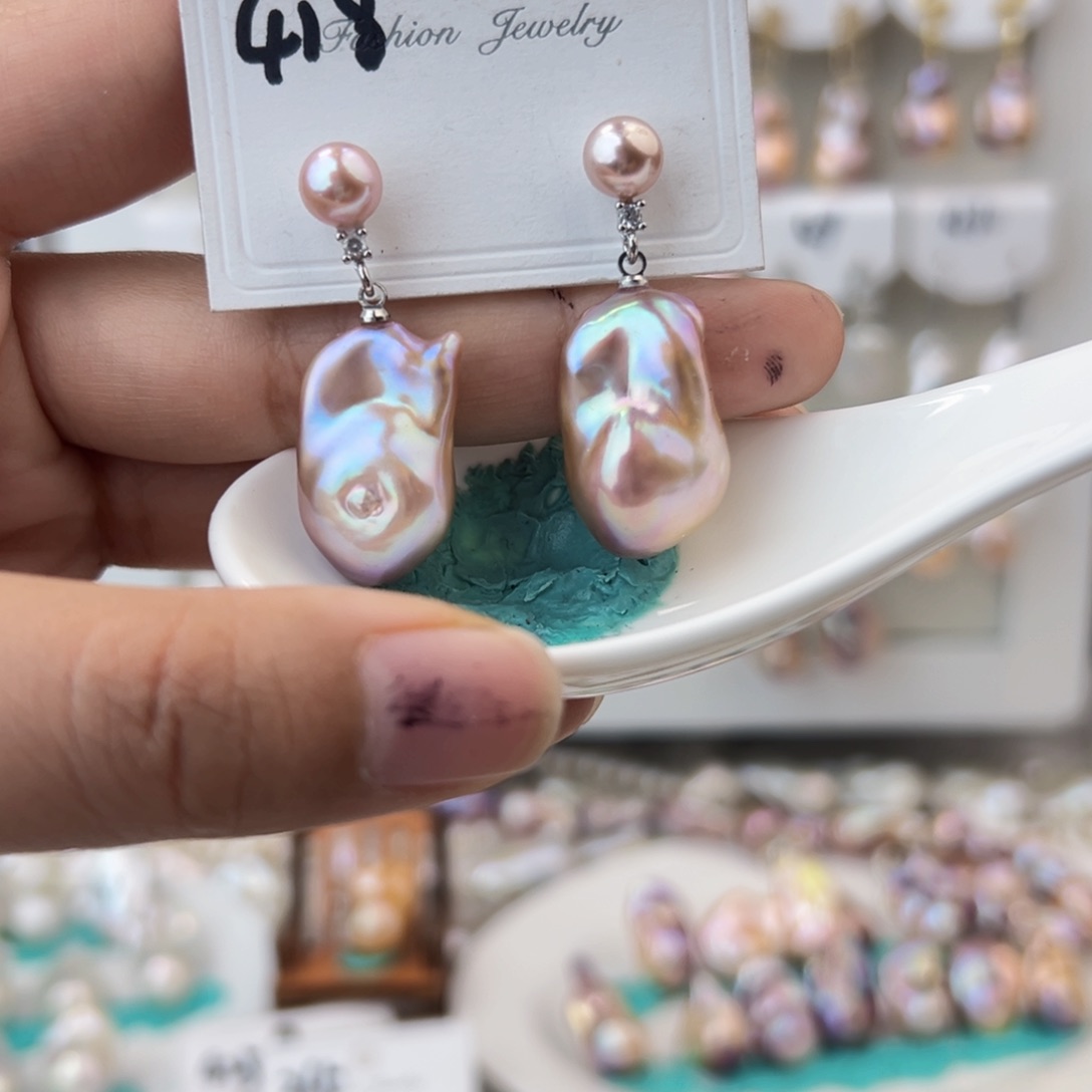 淡水珍珠耳饰银S925镶嵌