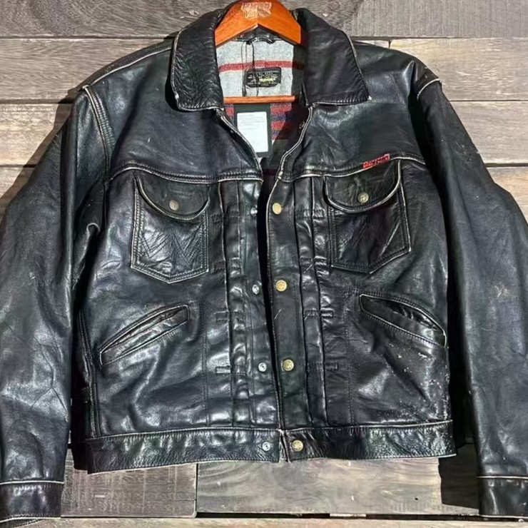 短款男经典薄款复古日系蜡染皮衣翻领秋冬纯色