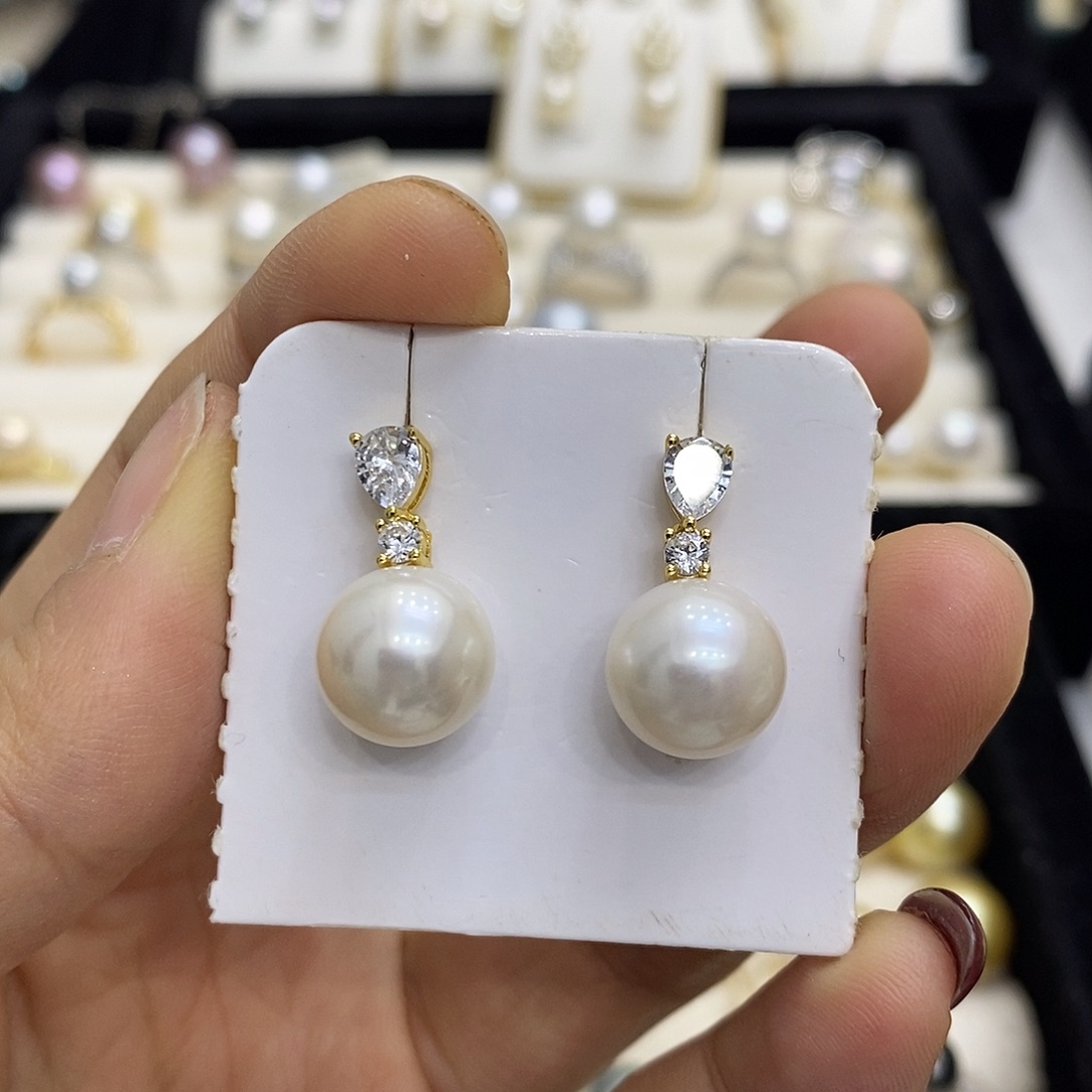 淡水珍珠耳饰银S925镀金镶嵌