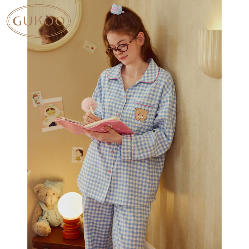 Gukoo/果壳mikko联名睡衣纯棉休闲格子柔软亲肤家居服套装