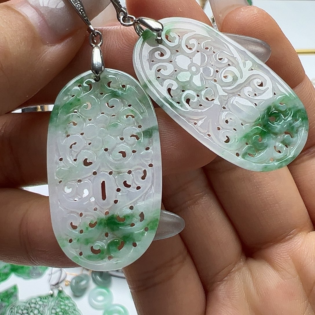 陌***生翡翠银S925镶嵌耳饰天然缅甸A货翡翠