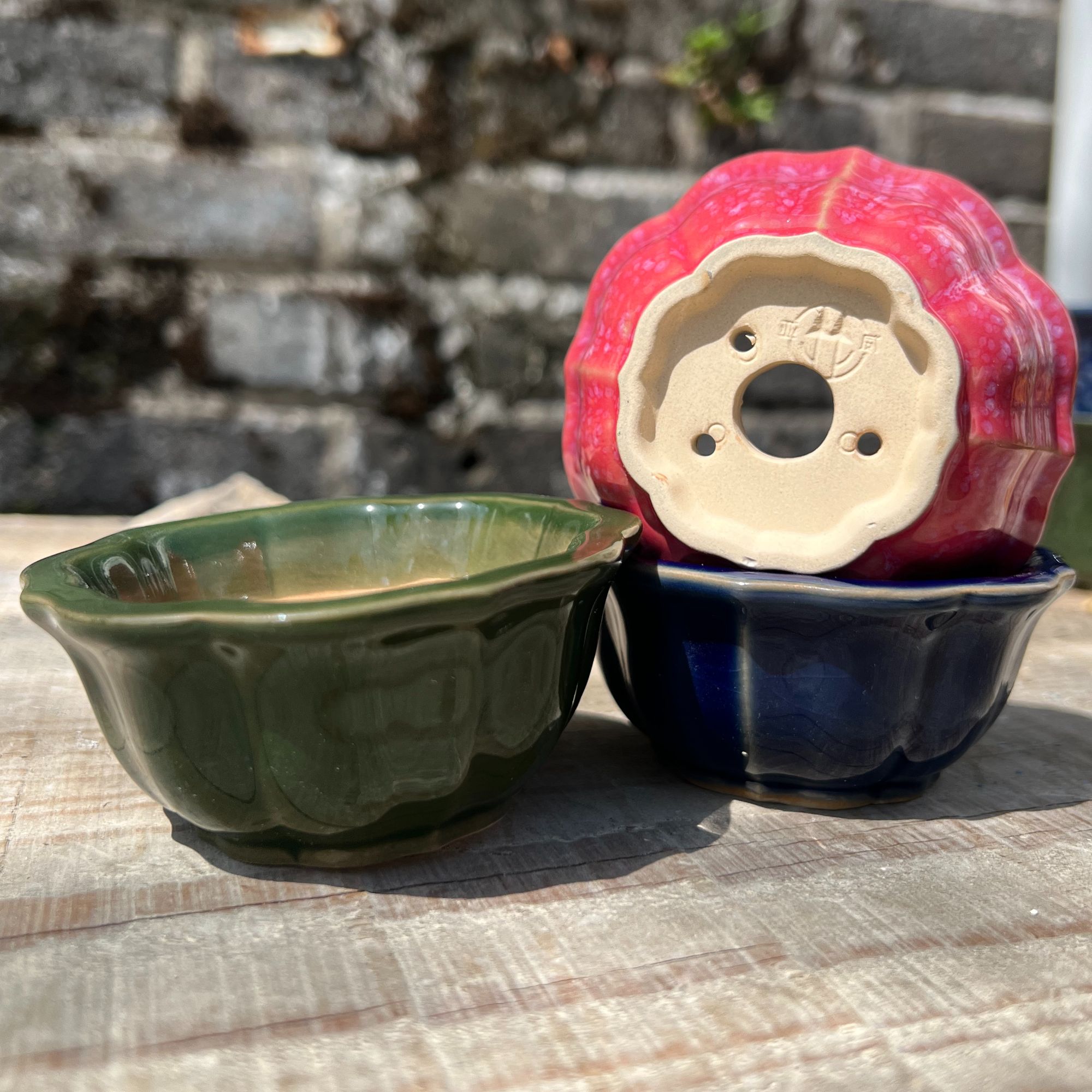 7号-小菱形釉盆 外径8*8*3.5 高温窑变盆景花盆