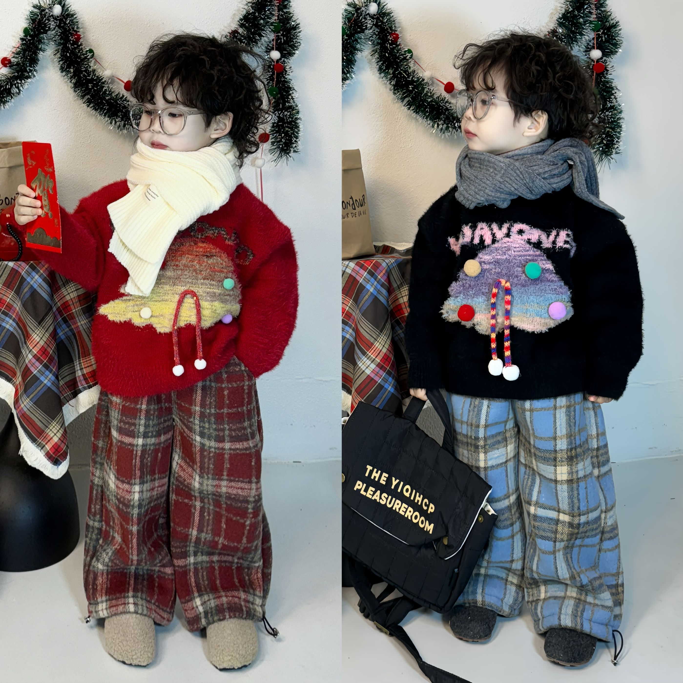 【现货】韩版男儿童2024秋冬季新款卡通洋气圣诞新年毛衣童装S539