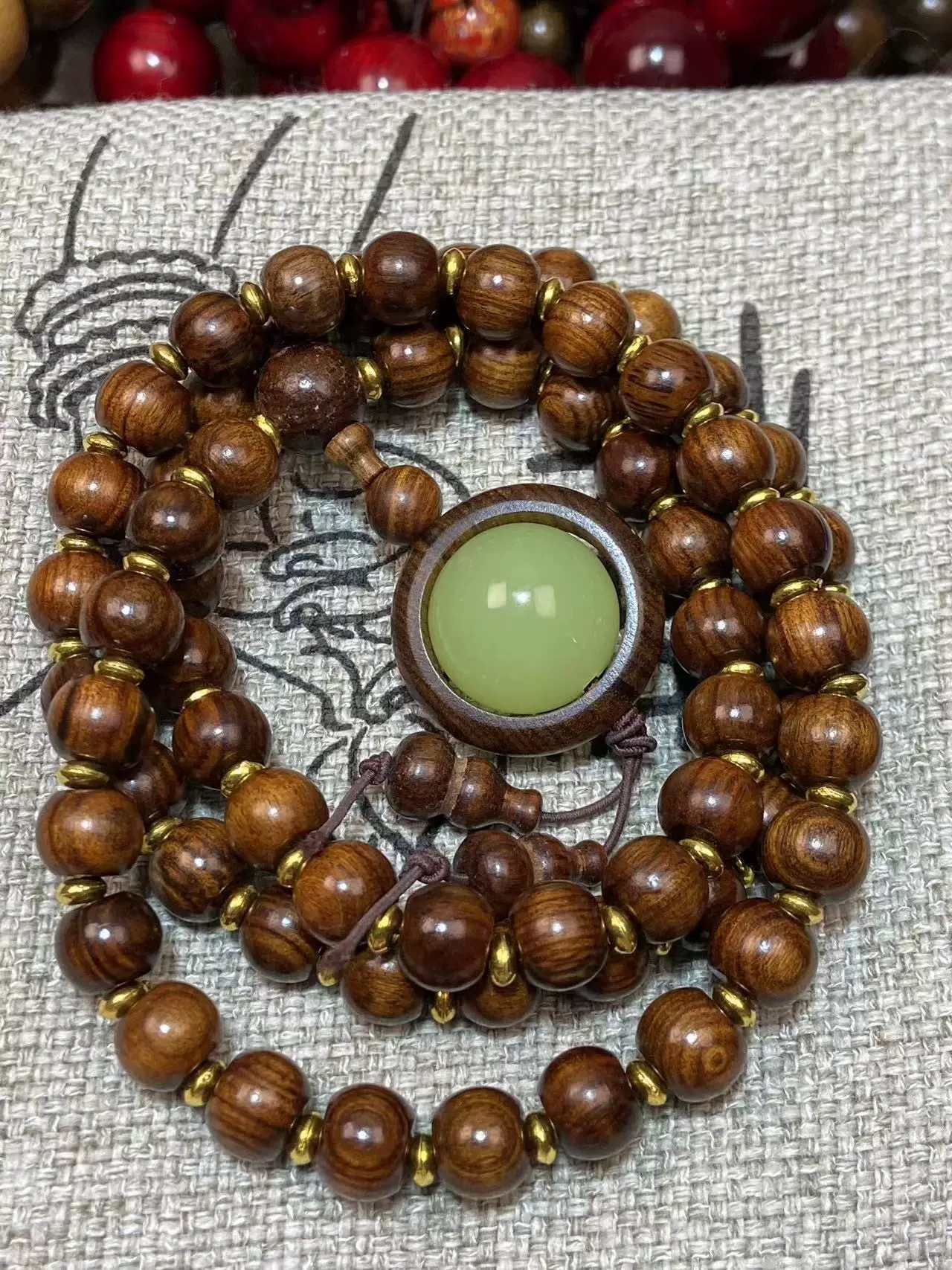 高定花梨木臻品夜光珠挂脖文玩项链多圈盘玩fs-230