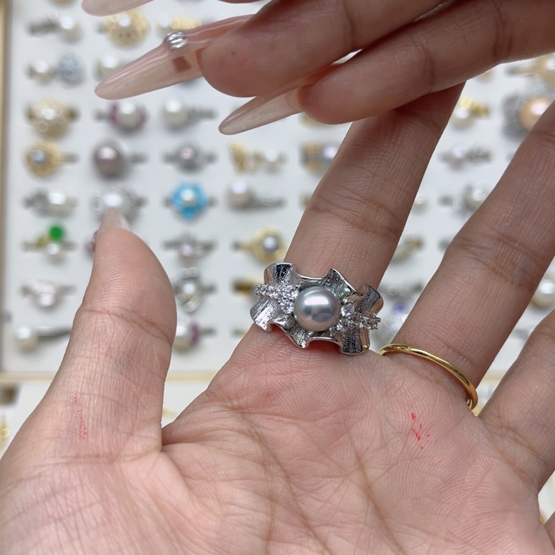 舒***塔戒指淡水珍珠合金