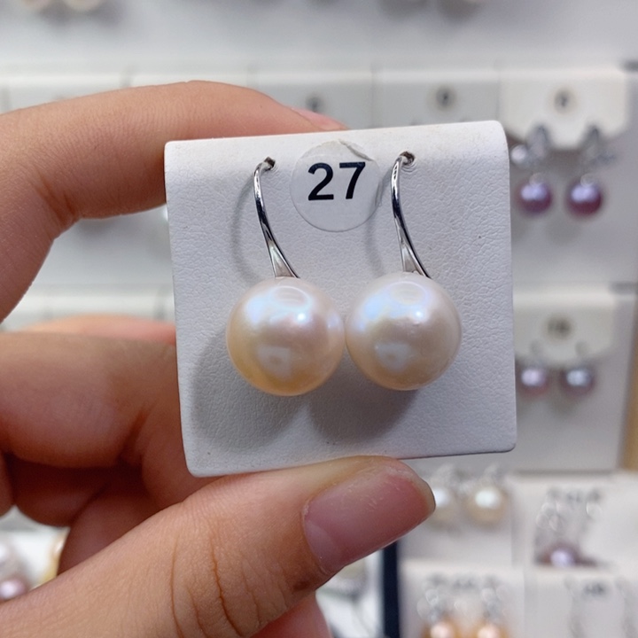 流***星耳饰银S925镶嵌淡水珍珠
