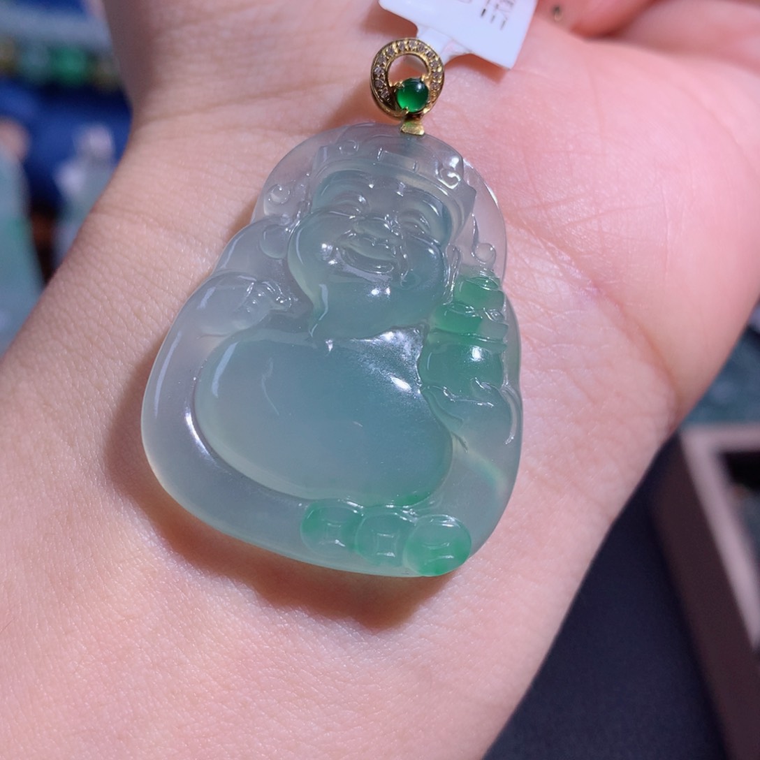 翡翠颈饰18K金镶嵌财财