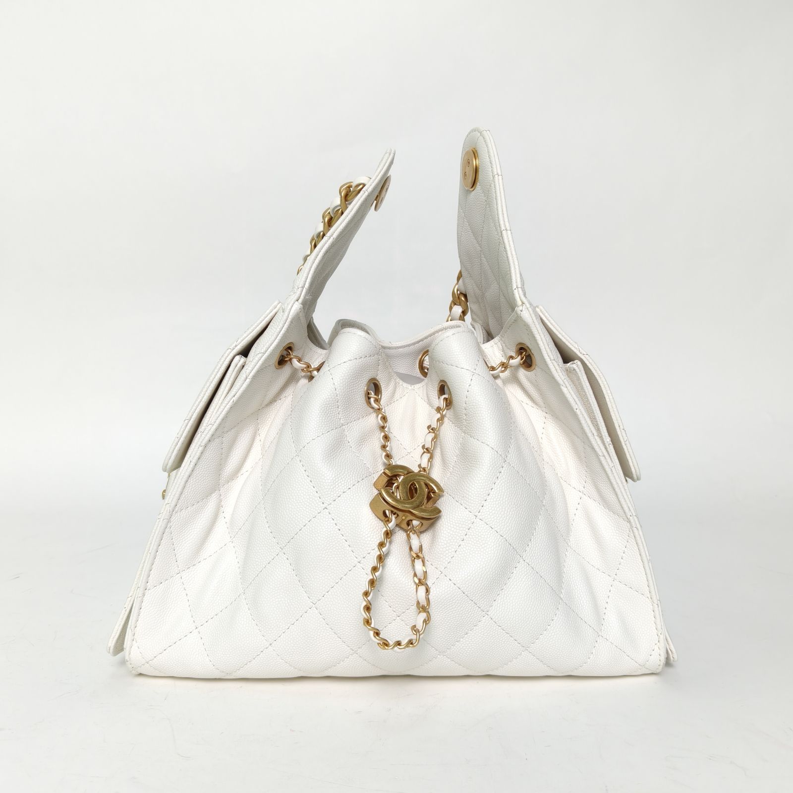 99新 Chanel/香奈儿 【黑黑】25BAG 腋下单肩包 小号 白色 芯片开