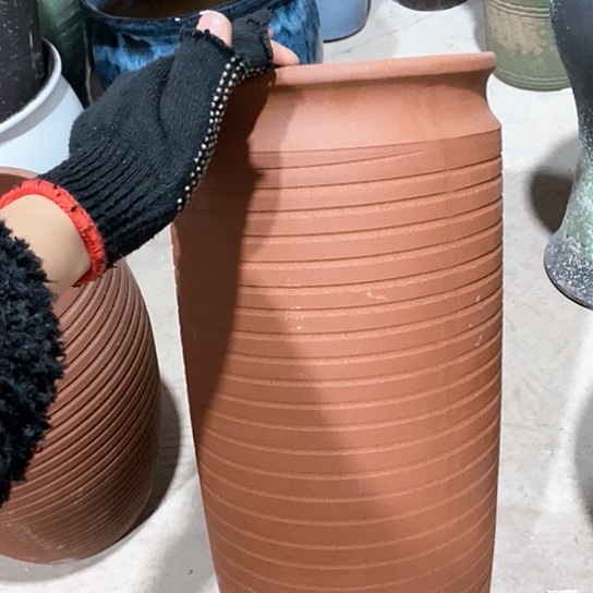 紫砂花盆口22高度43红陶