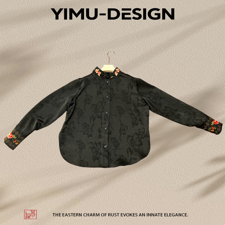 溢慕YIMU【锦缡】6188高级感暗纹缎面衬衫国风刺绣长袖打底上衣