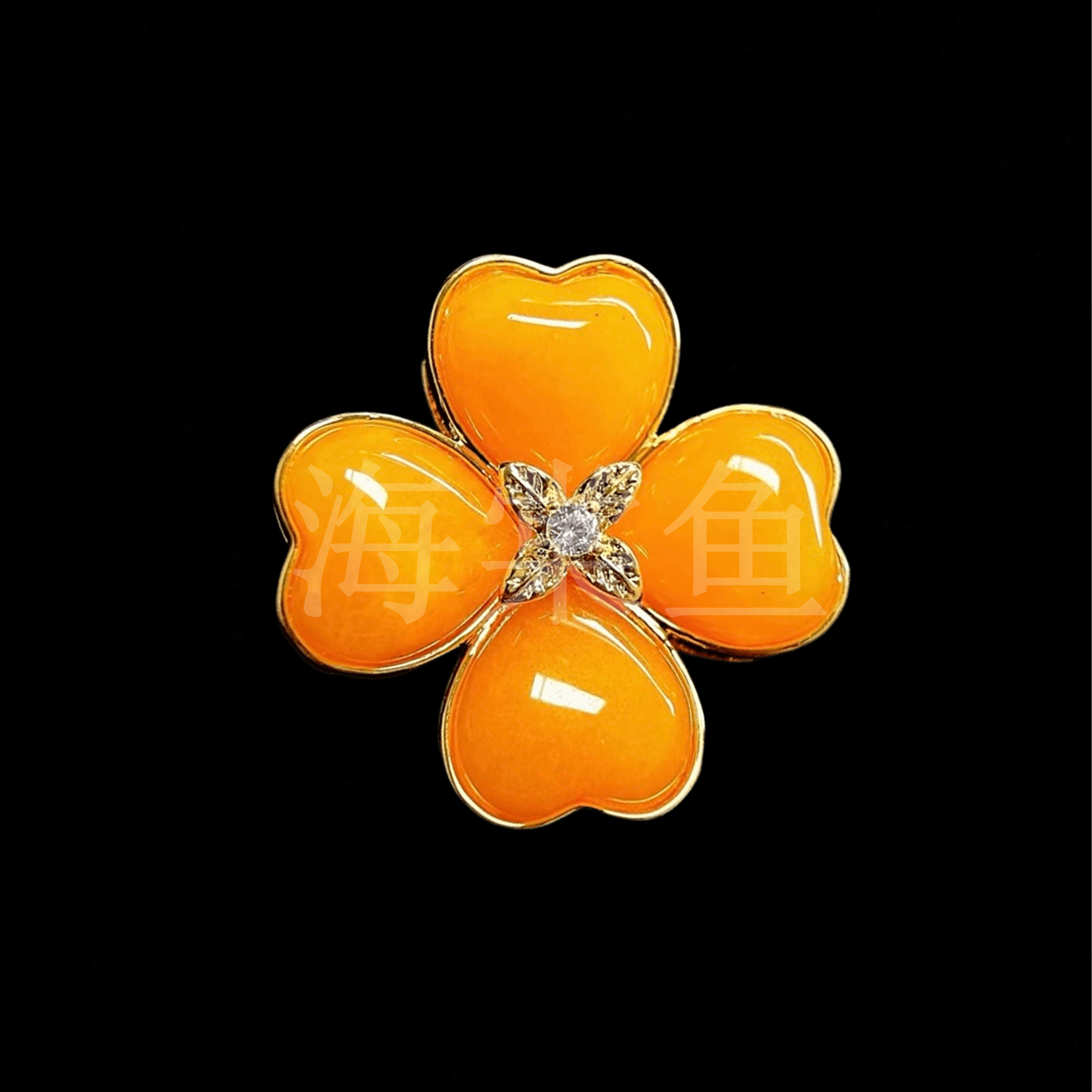 铜合金石英石胸针 时尚气质百搭黄色幸运草胸针6383