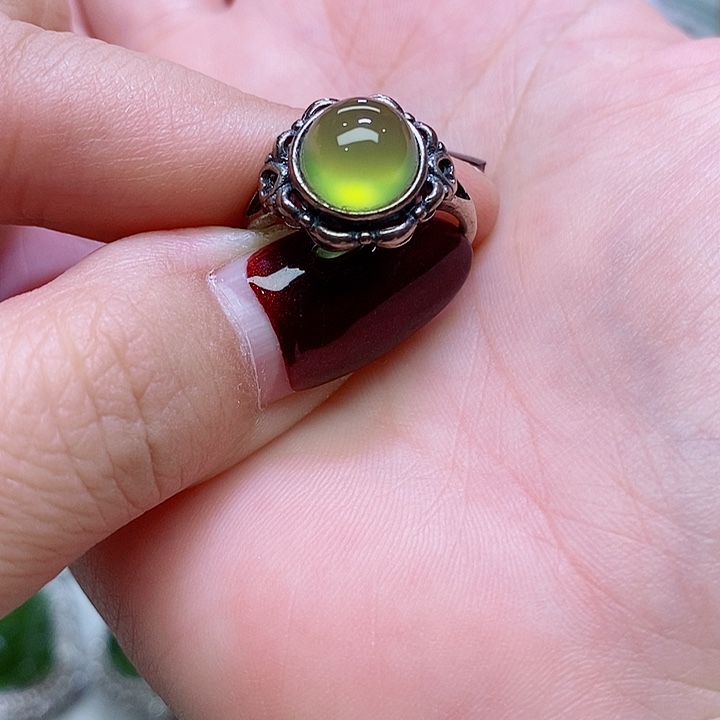 蛇纹石玉戒指银S925镶嵌