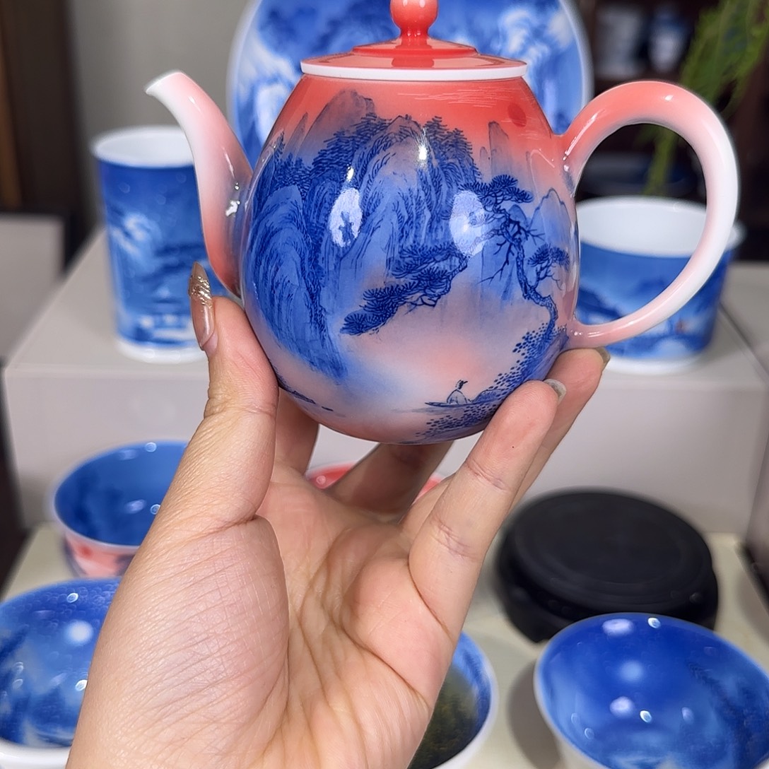 青花山水旭日东升