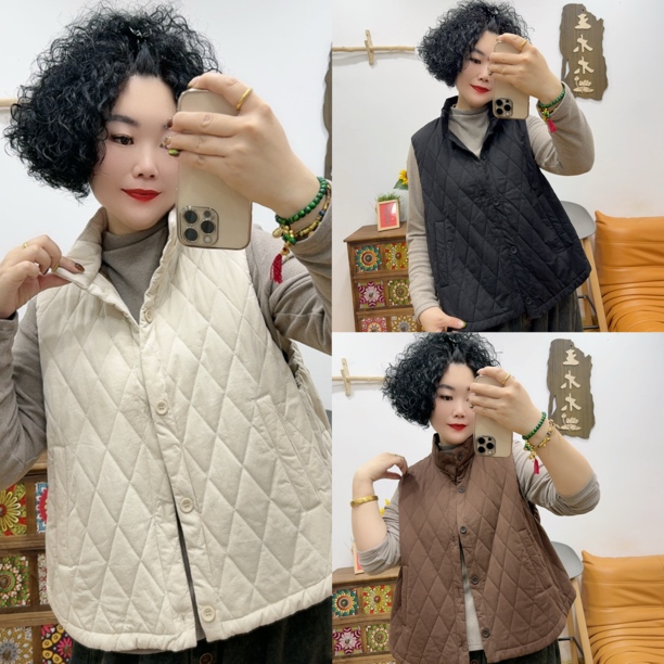 025#菱格立领棉马甲