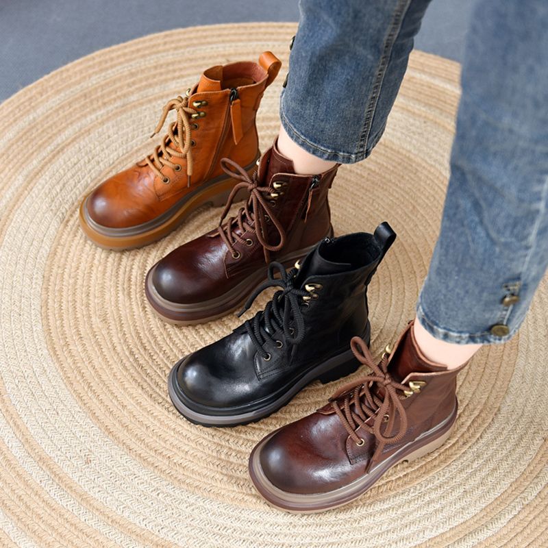 厚底马丁靴2025新款春秋短筒女鞋冬季加绒做旧机车靴小香风短靴子